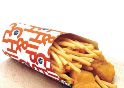 Packaging y diseño gráfico envase alimentación fish & chips - Zaragoza